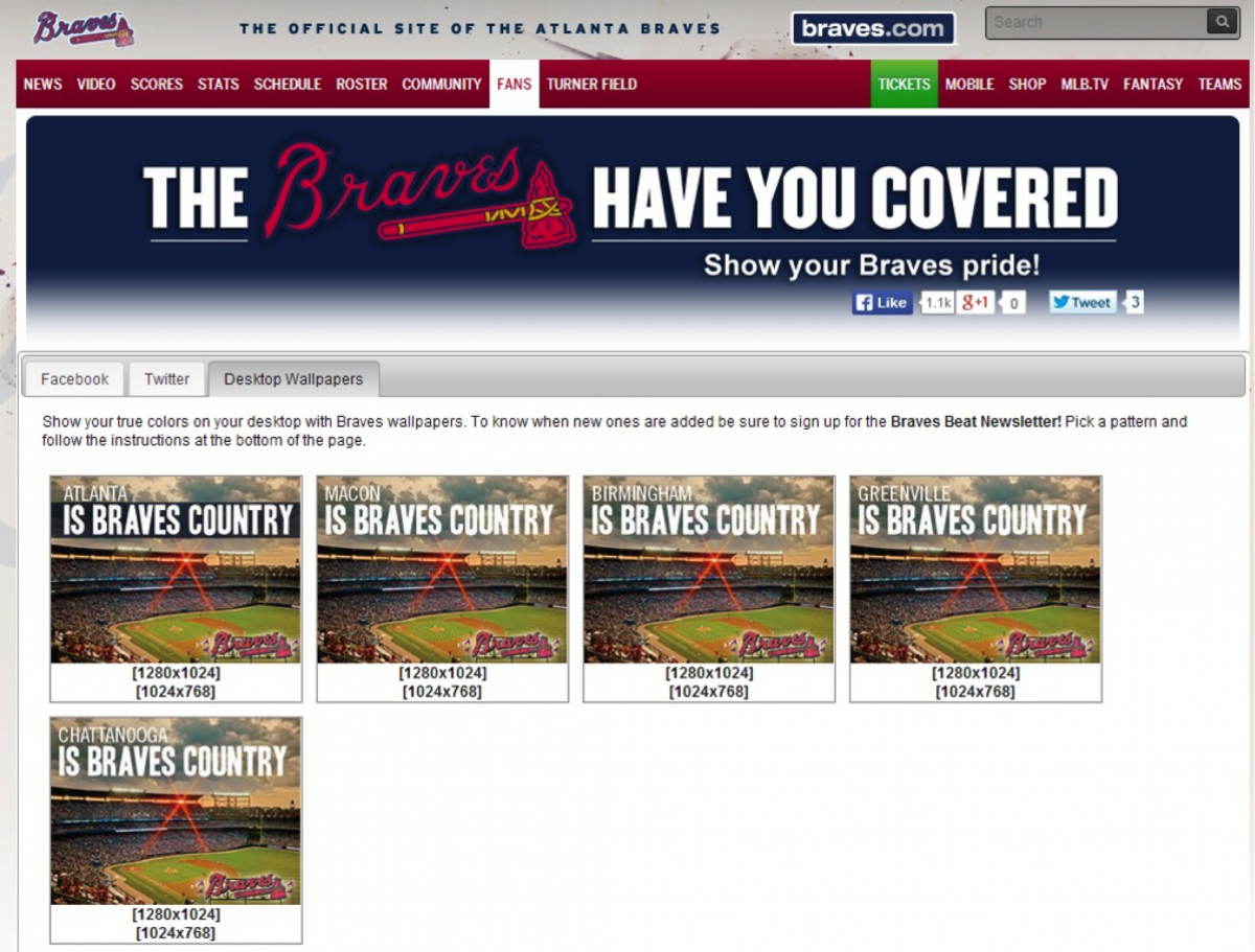 Wallpaper reading "The Braves have you covered" (circa January 2014).